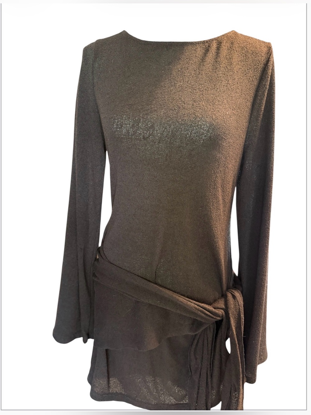 Divided by H&M Brown Sheer Knit Wrap Tie Long Sleeve Tunic Top Size Large